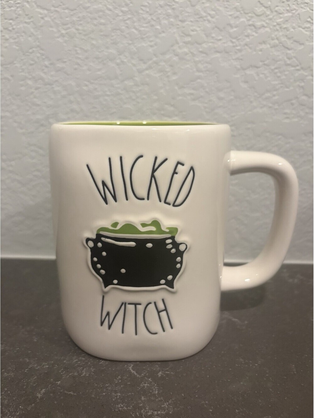 Rae Dunn Wicked Witch Cauldron Green Halloween Mug EUC